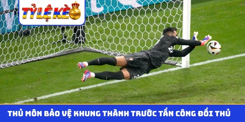 Thủ môn bảo vệ khung thành trước tấn công đối thủ